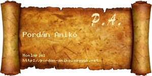 Pordán Anikó névjegykártya